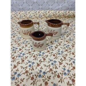 Vintage Creamer Pitchers, Set of 3, Brown Trim & Wheat Design, Ceramic